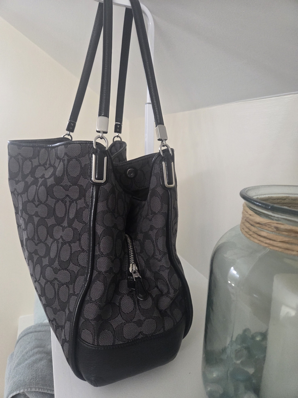 Coach Signature Jacquard Phoebe Madison Shoulder Bag in Grey/Black - Picture 2 of 9